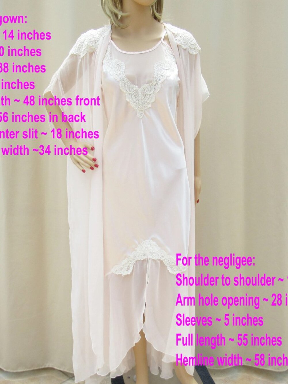 40" bust robe & nightgown set, Never worn Delicates, Pink open front shee robe